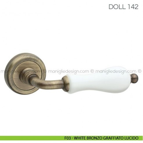 Maniglia in porcellana per porta Doll Fimet Handles F03 - White Bronzo Graffiato Lucido