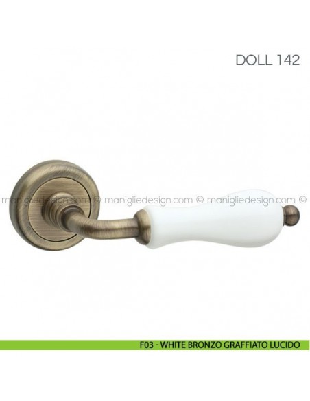 Maniglia in porcellana per porta Doll Fimet Handles F03 - White Bronzo Graffiato Lucido