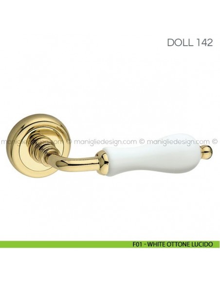 Maniglia in porcellana per porta Doll Fimet Handles F01 - White Ottone Lucido