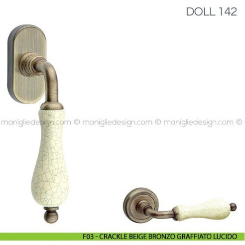 Maniglia in porcellana per finestra martellina DK Doll Fimet Handles F03 - Crackle Beige Bronzo Graffiato Lucido