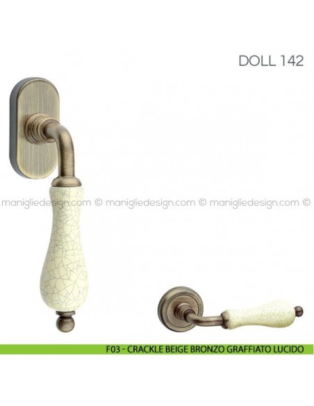 Maniglia in porcellana per finestra martellina DK Doll Fimet Handles F03 - Crackle Beige Bronzo Graffiato Lucido