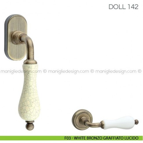 Maniglia in porcellana per finestra martellina DK Doll Fimet Handles F03 - White Bronzo Graffiato Lucido