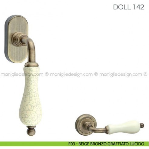 Maniglia in porcellana per finestra martellina DK Doll Fimet Handles F03 - Beige Bronzo Graffiato Lucido