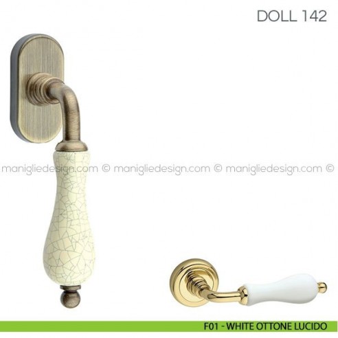 Maniglia in porcellana per finestra martellina DK Doll Fimet Handles F01 - White Ottone Lucido
