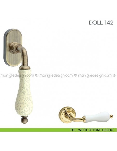 Maniglia in porcellana per finestra martellina DK Doll Fimet Handles F01 - White Ottone Lucido