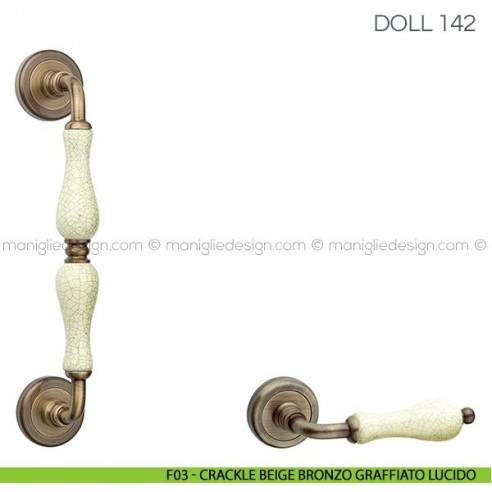Maniglione in porcellana per porta Doll Fimet Handles F03 - Crackle Beige Bronzo Graffiato Lucido