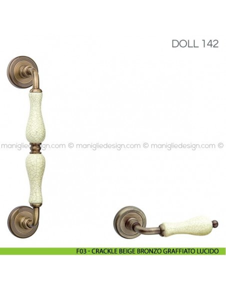 Maniglione in porcellana per porta Doll Fimet Handles F03 - Crackle Beige Bronzo Graffiato Lucido