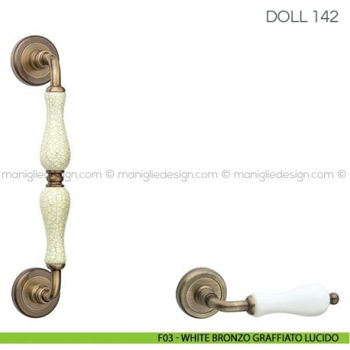 Maniglione in porcellana per porta Doll Fimet Handles F03 - Beige Bronzo Graffiato Lucido