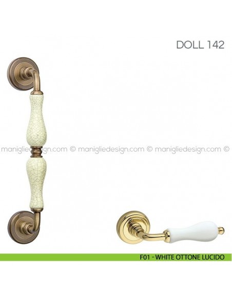 Maniglione in porcellana per porta Doll Fimet Handles F01 - White Ottone Lucido