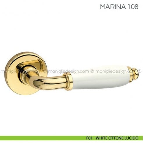 Maniglia con porcellana per porta Marina Fimet Handles F01 - White Ottone Lucido