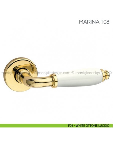 Maniglia con porcellana per porta Marina Fimet Handles F01 - White Ottone Lucido
