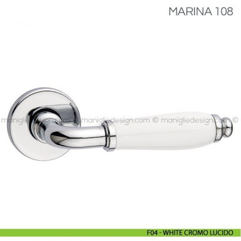Maniglia con porcellana per porta Marina Fimet Handles F04 - White Cromo Lucido