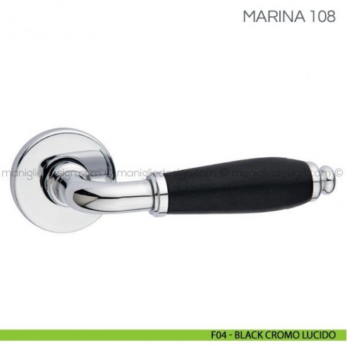 Maniglia con porcellana per porta Marina Fimet Handles F04 - Black Cromo Lucido