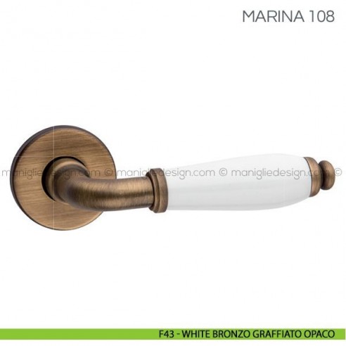 Maniglia con porcellana per porta Marina Fimet Handles F43 - White Bronzo Graffiato Opaco
