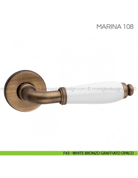 Maniglia con porcellana per porta Marina Fimet Handles F43 - White Bronzo Graffiato Opaco