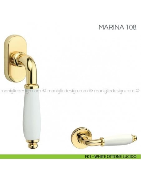 Maniglia in porcellana per finestra martellina DK Marina Fimet Handles F01 - White Ottone Lucido