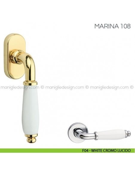 Maniglia in porcellana per finestra martellina DK Marina Fimet Handles F04 - White Cromo Lucido
