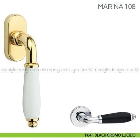 Maniglia in porcellana per finestra martellina DK Marina Fimet Handles F04 - Black Cromo Lucido