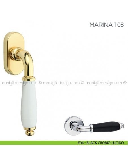 Maniglia in porcellana per finestra martellina DK Marina Fimet Handles F04 - Black Cromo Lucido