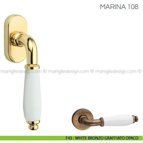 Maniglia in porcellana per finestra martellina DK Marina Fimet Handles F43 - White Bronzo Graffiato Opaco