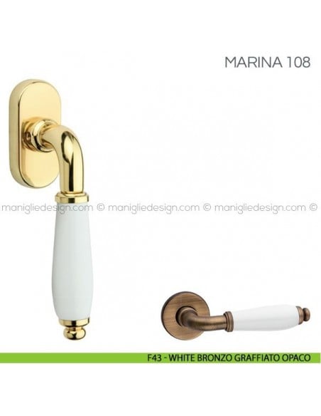 Maniglia in porcellana per finestra martellina DK Marina Fimet Handles F43 - White Bronzo Graffiato Opaco