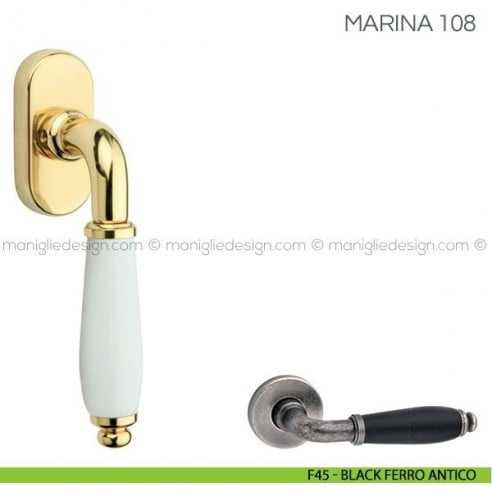 Maniglia in porcellana per finestra martellina DK Marina Fimet Handles F45 - Black Ferro Antico