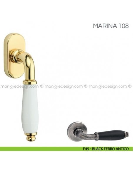 Maniglia in porcellana per finestra martellina DK Marina Fimet Handles F45 - Black Ferro Antico