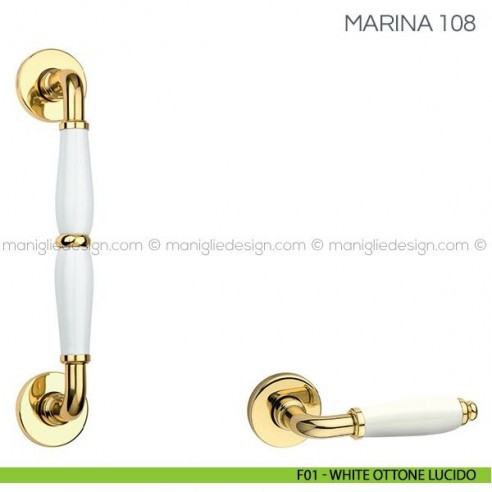 Maniglione con porcellana per porta Marina Fimet Handles F01 - White Ottone Lucido