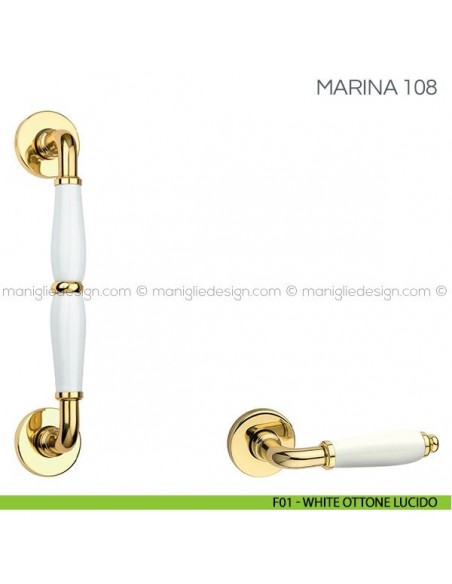 Maniglione con porcellana per porta Marina Fimet Handles F01 - White Ottone Lucido