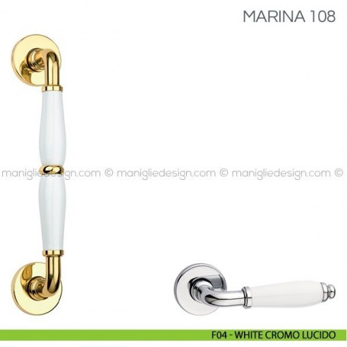 Maniglione con porcellana per porta Marina Fimet Handles F04 - White Cromo Lucido