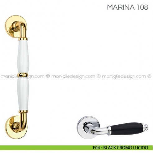Maniglione con porcellana per porta Marina Fimet Handles F04 - Black Cromo Lucido