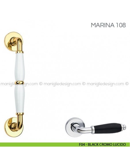 Maniglione con porcellana per porta Marina Fimet Handles F04 - Black Cromo Lucido