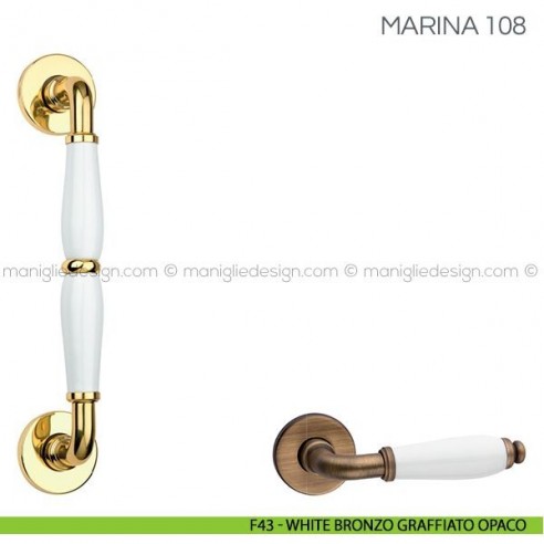 Maniglione con porcellana per porta Marina Fimet Handles F43 - Bronzo Graffiato Opaco