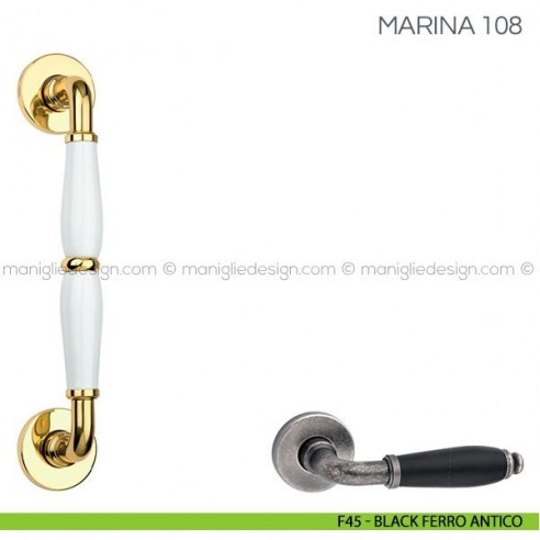 Maniglione con porcellana per porta Marina Fimet Handles F45 - Black Ferro Antico