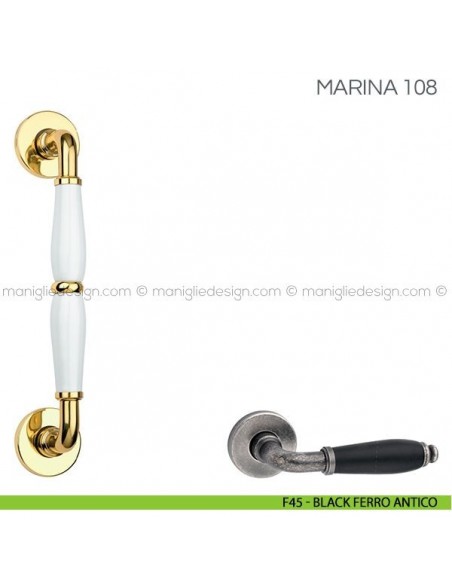 Maniglione con porcellana per porta Marina Fimet Handles F45 - Black Ferro Antico