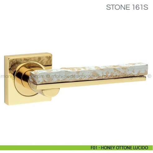 Maniglia con porcellana per porta Stone Fimet Handles F01 - Honey Ottone Lucido