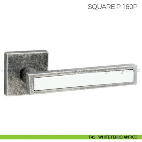 Maniglia con inserto in porcellana per porta Square P Fimet Handles F45 - White Ferro Antico