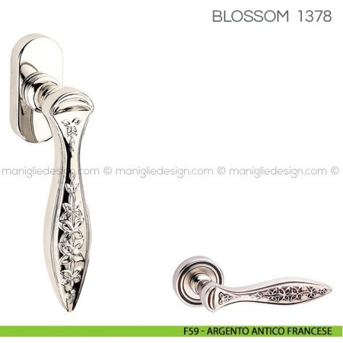 Maniglia per finestra martellina DK Blossom Fimet Handles F59 - Argento Antico Francese