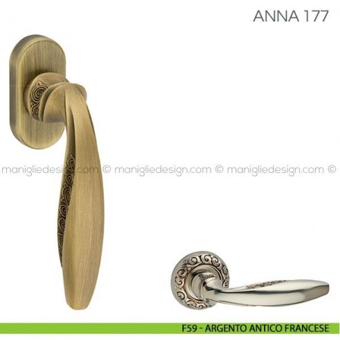 Maniglia per finestra martellina DK Anna Fimet Handles F59 - Argento Antico Francese