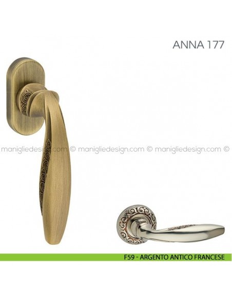 Maniglia per finestra martellina DK Anna Fimet Handles F59 - Argento Antico Francese