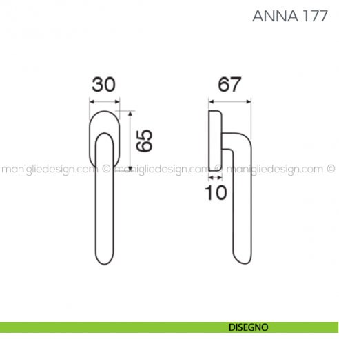 Maniglia per finestra martellina DK Anna Fimet Handles disegno