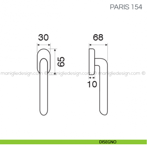 Maniglia per finestra martellina DK Paris Fimet Handles disegno