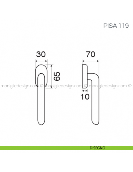 Maniglia per finestra martellina DK Pisa Fimet Handles disegno