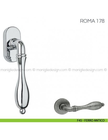 Maniglia per finestra martellina DK Roma Fimet Handles F45 - Ferro Antico