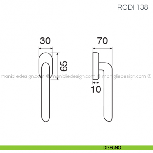 Maniglia per finestra martellina DK Rodi Fimet Handles disegno