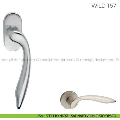 Maniglia per finestra martellina DK Wild Fimet Handles F54 - Effetto Nickel Satinato Verniciato Opaco