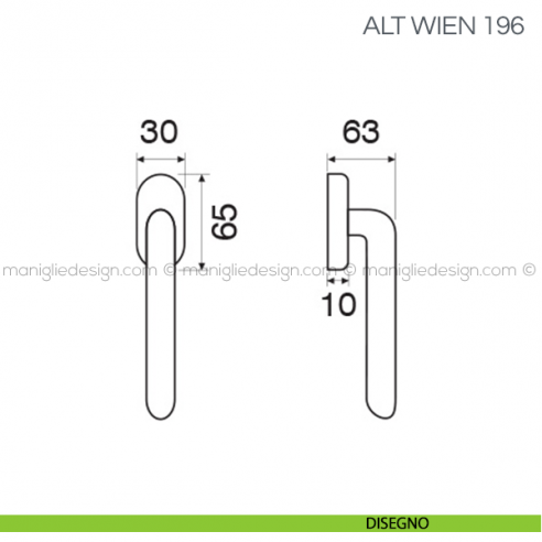 Maniglia per finestra martellina DK Alt Wien Fimet Handles disegno