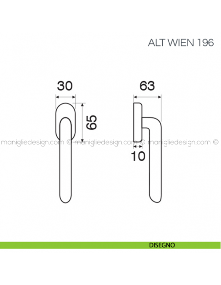 Maniglia per finestra martellina DK Alt Wien Fimet Handles disegno