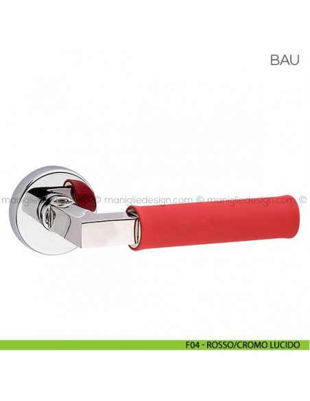 Maniglia in pelle per porta Bau Fimet Handles rosetta tonda F04 - Rosso/Cromo Lucido
