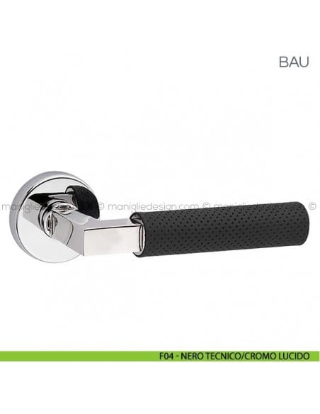 Maniglia in pelle per porta Bau Fimet Handles rosetta tonda F04 - Nero Tecnico/Cromo Lucido